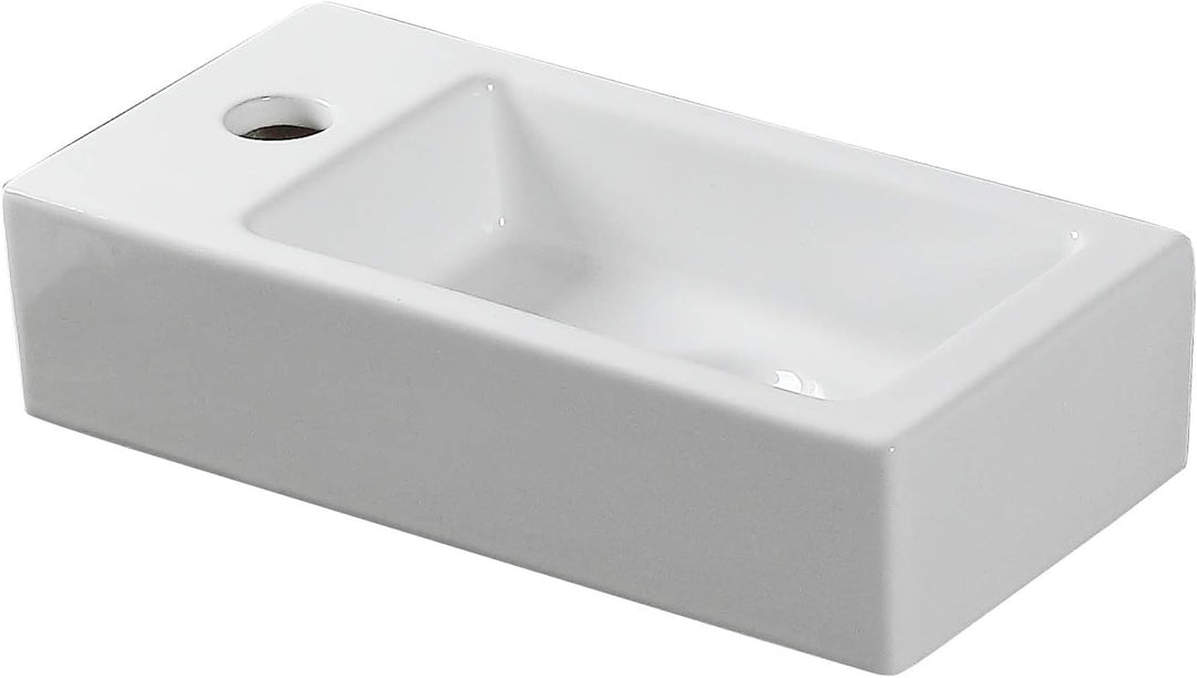 Waschbecken mit Wandaufhängung, klein, rechteckig, Keramik, linke Hand