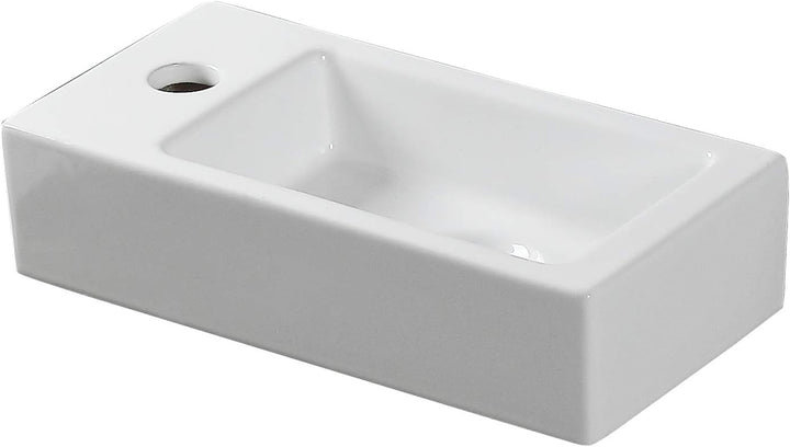 Waschbecken mit Wandaufhängung, klein, rechteckig, Keramik, linke Hand