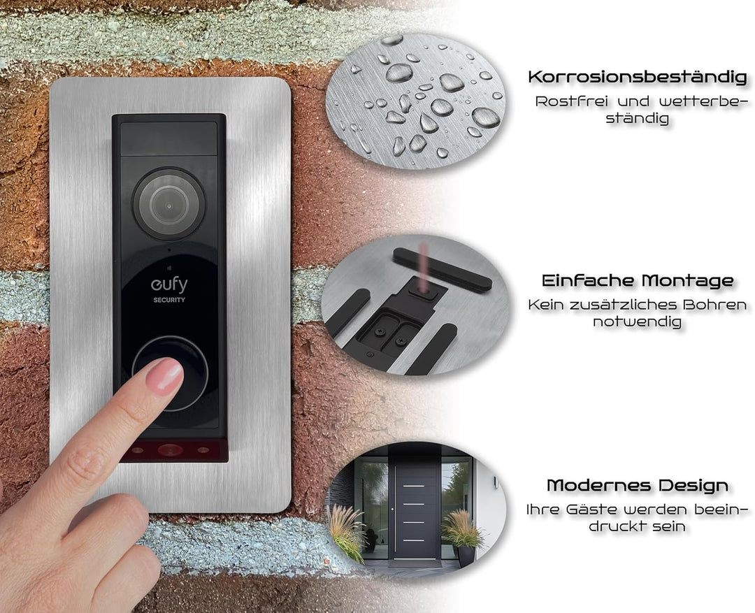 Baron Design | Edelstahl Blende | Zubehör für Eufy Videotürklingel/Video Doorbell | E340, 2K HD, S33