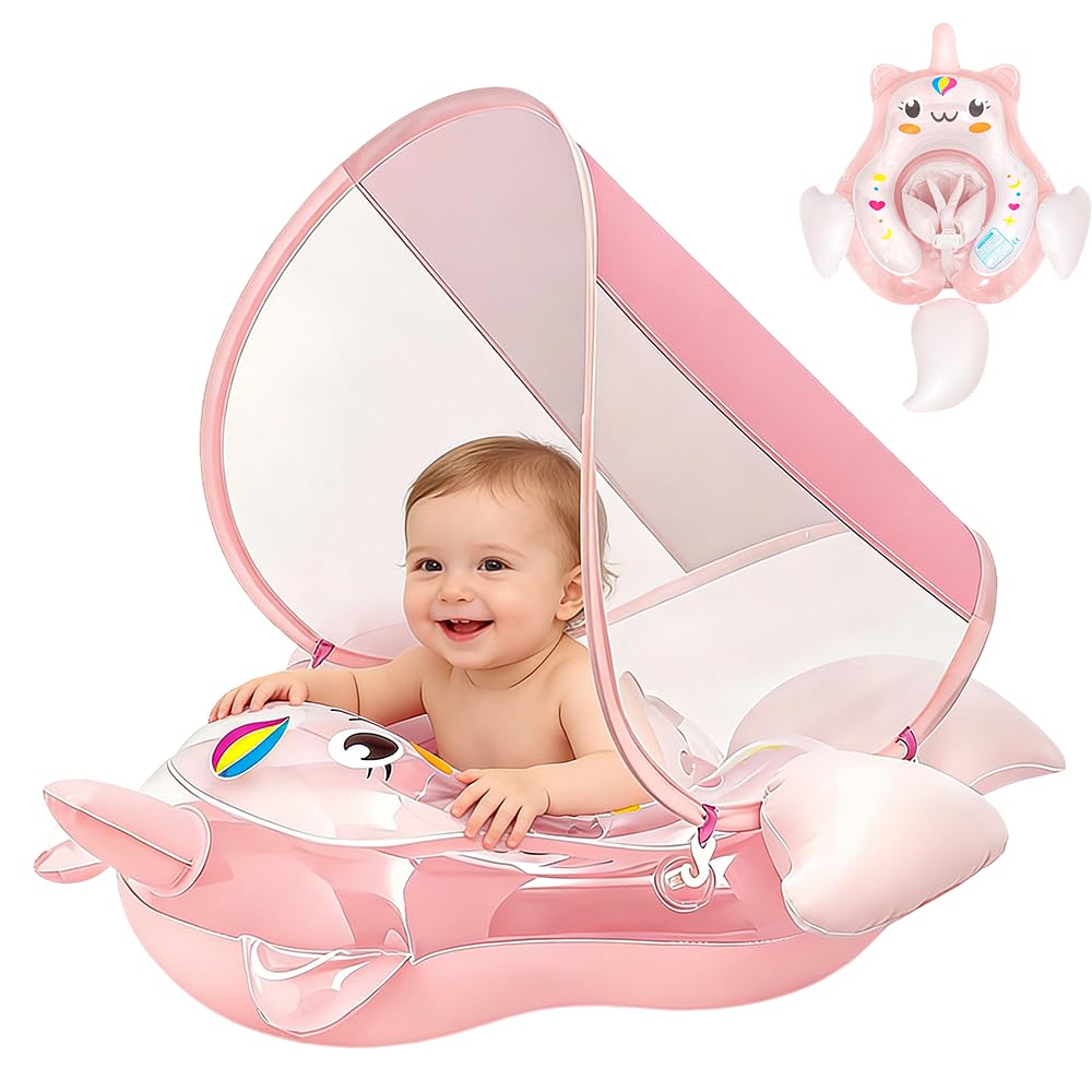 Schwimmring Baby mit Abnehmbarem Sonnendach, Aufblasbarer Baby-Schwimmkörper mit Sicherheitssitz, Ba