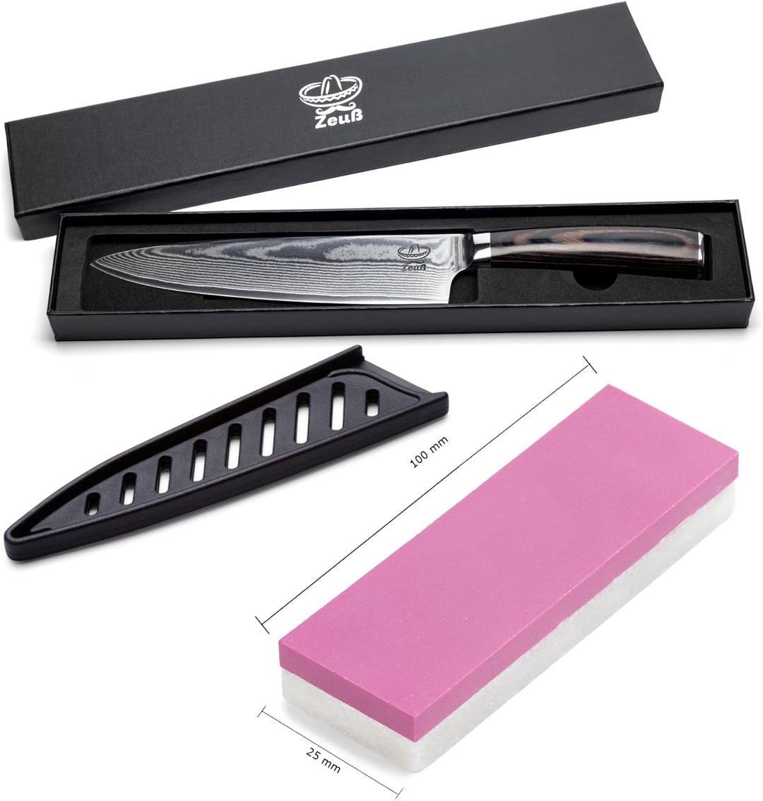 Zeuss Damastmesser Küchenmesser XL (32cm) Profi-Kochmesser aus japanischem 67 Lagen Damaststahl und