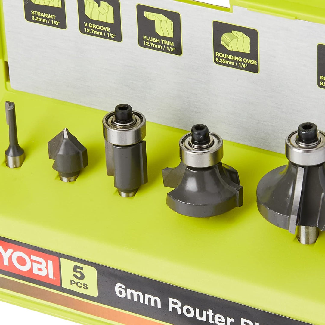 Ryobi 5132003828 Fräsersatz 5-teilig, für Kantenfräse und Oberfräse, Nutfräser, 1x Hohlkehlfräser, 2