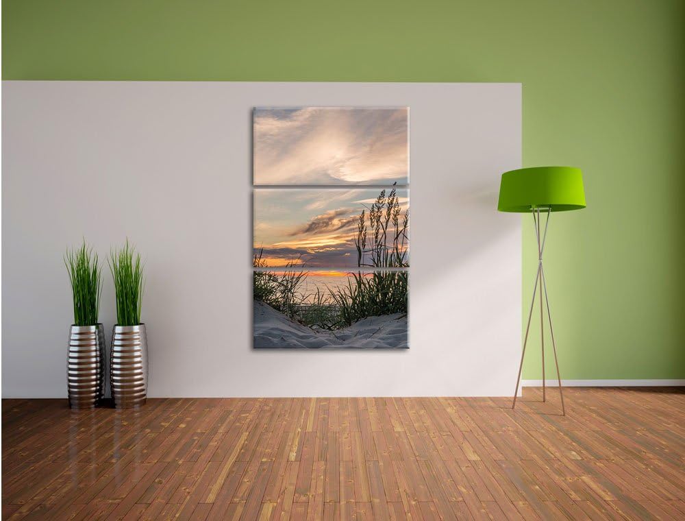 Pixxprint Sanddünen mit Gras als Leinwandbild/Grösse: 3 Teilig (120x80) cm/Wandbild/Kunstdruck/ferti