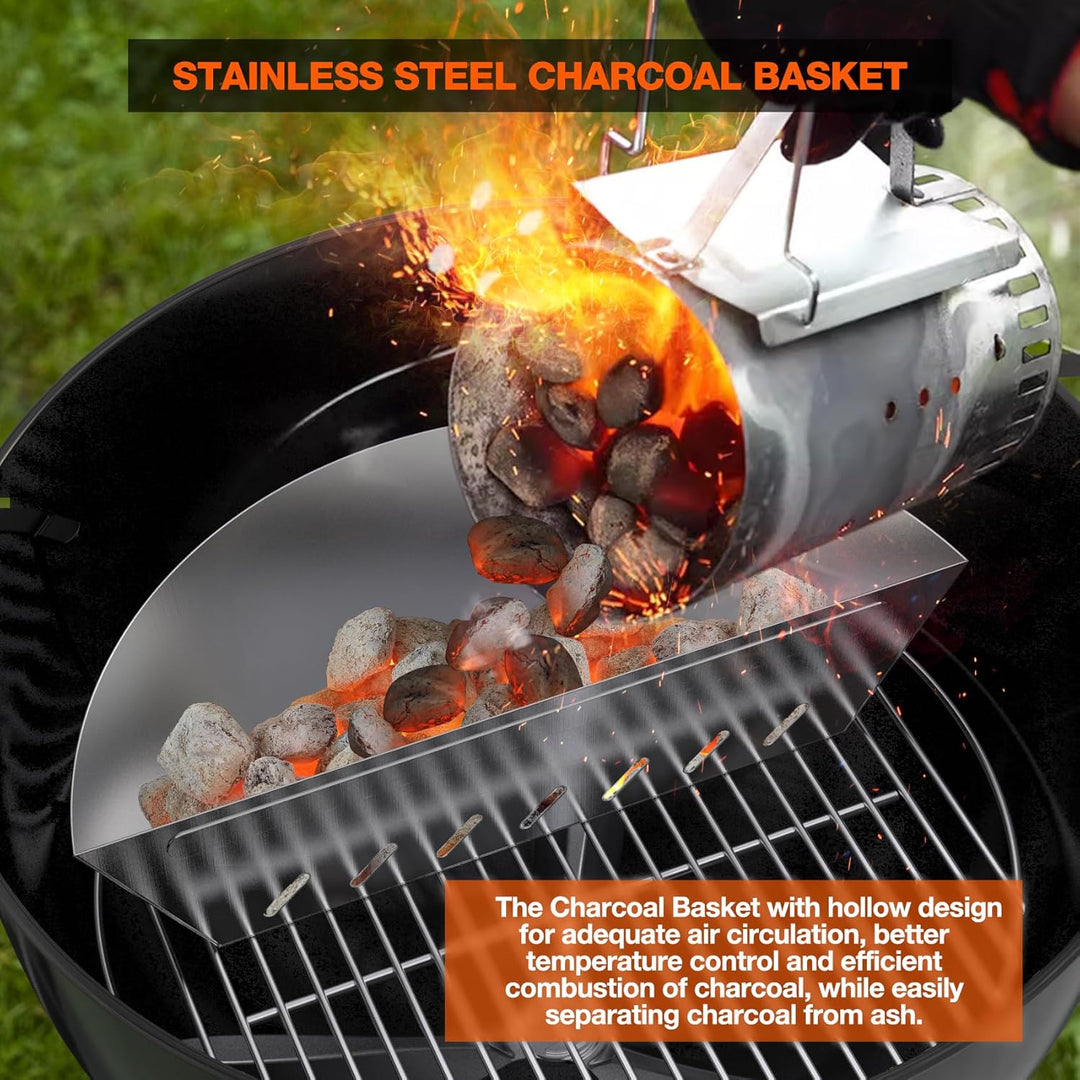 Edelstahl Kohlekorb für Weber 57cm Kugelgrill und Andere Ähnliche Holzkohlegrills, Charcoal Briquet