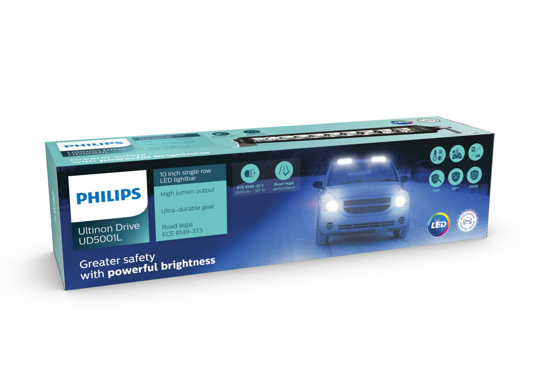 Philips Ultinon Drive 5001L LED-Zusatzscheinwerfer für Fernlichtfunktion, 10'' Single-Row LED-Lightb