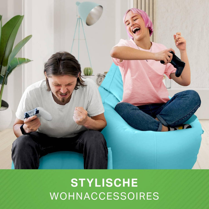 Green Bean 2er Set Sitzsack + Hocker - fertig befüllt - robust waschbar schmutzabweisend - Kinder &