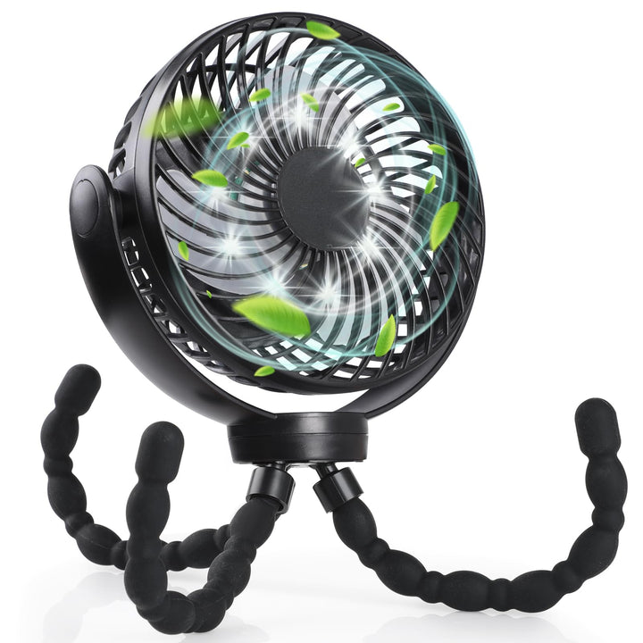 Hianjoo LED Ventilator mit 10000mAh Akku - 360° Drehbarer Kleiner Tischventilator für Camping, Zelte