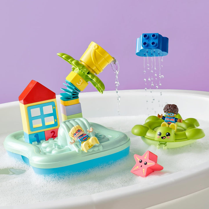 LEGO DUPLO Wasserrutsche Set, Badespielzeug für Kleinkinder ab 2 Jahren, mit schwimmender Insel, Sch