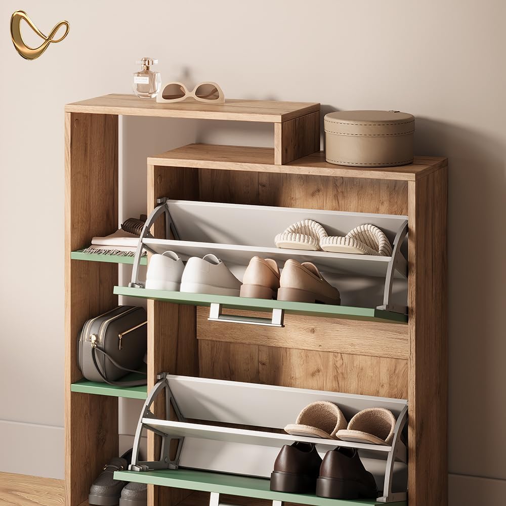 Livinity Schuhkipper Ortello, Goldkraft Eiche/Grün, 80 x 90 cm, Goldkraft Eiche/Grün
