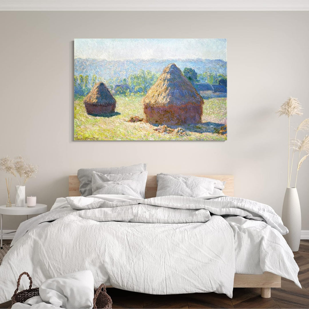 Printed Paintings Leinwand (80x60cm): Claude Monet - Heuschober Sommerende 80x60 cm, 80x60 cm