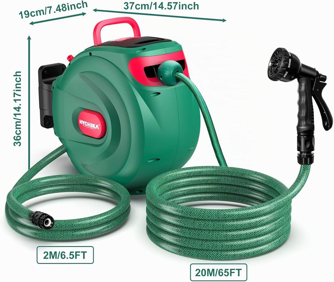 HICHIKA Schlauchtrommel Gartenschlauch 20m – Schlauchbox für die Wandhalterung, Automatische Verrieg