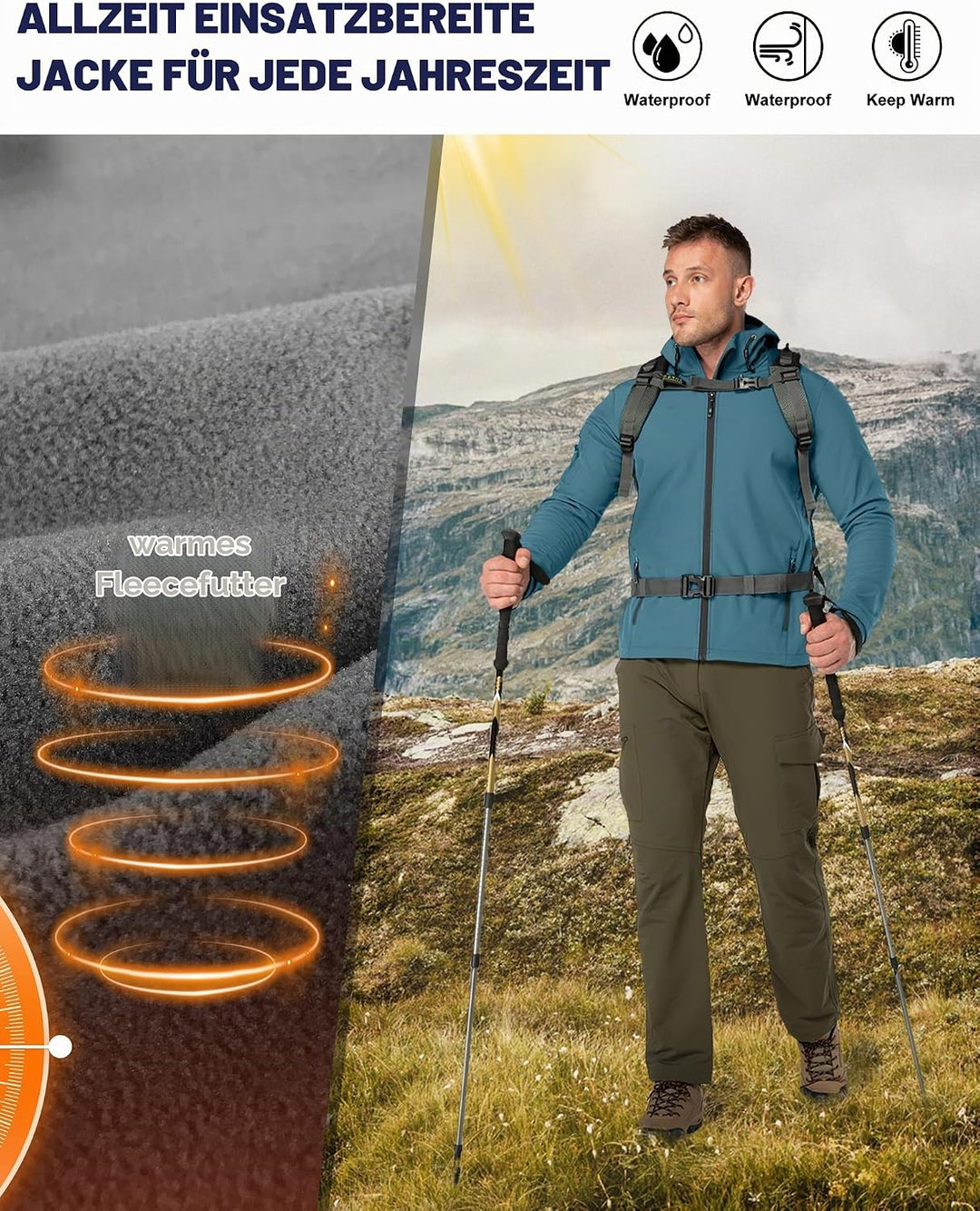 33,000ft Herren Softshell Jacke Outdoor Funktionsjacke Freizeitjacke Wasserdicht Windbreaker Regenja