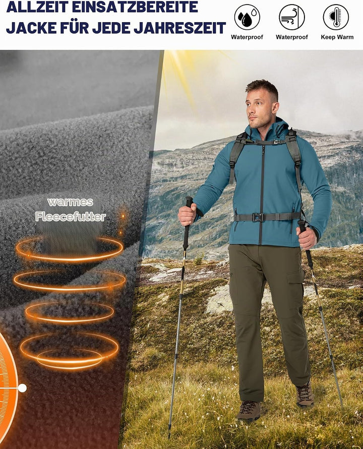 33,000ft Herren Softshell Jacke Outdoor Funktionsjacke Freizeitjacke Wasserdicht Windbreaker Regenja