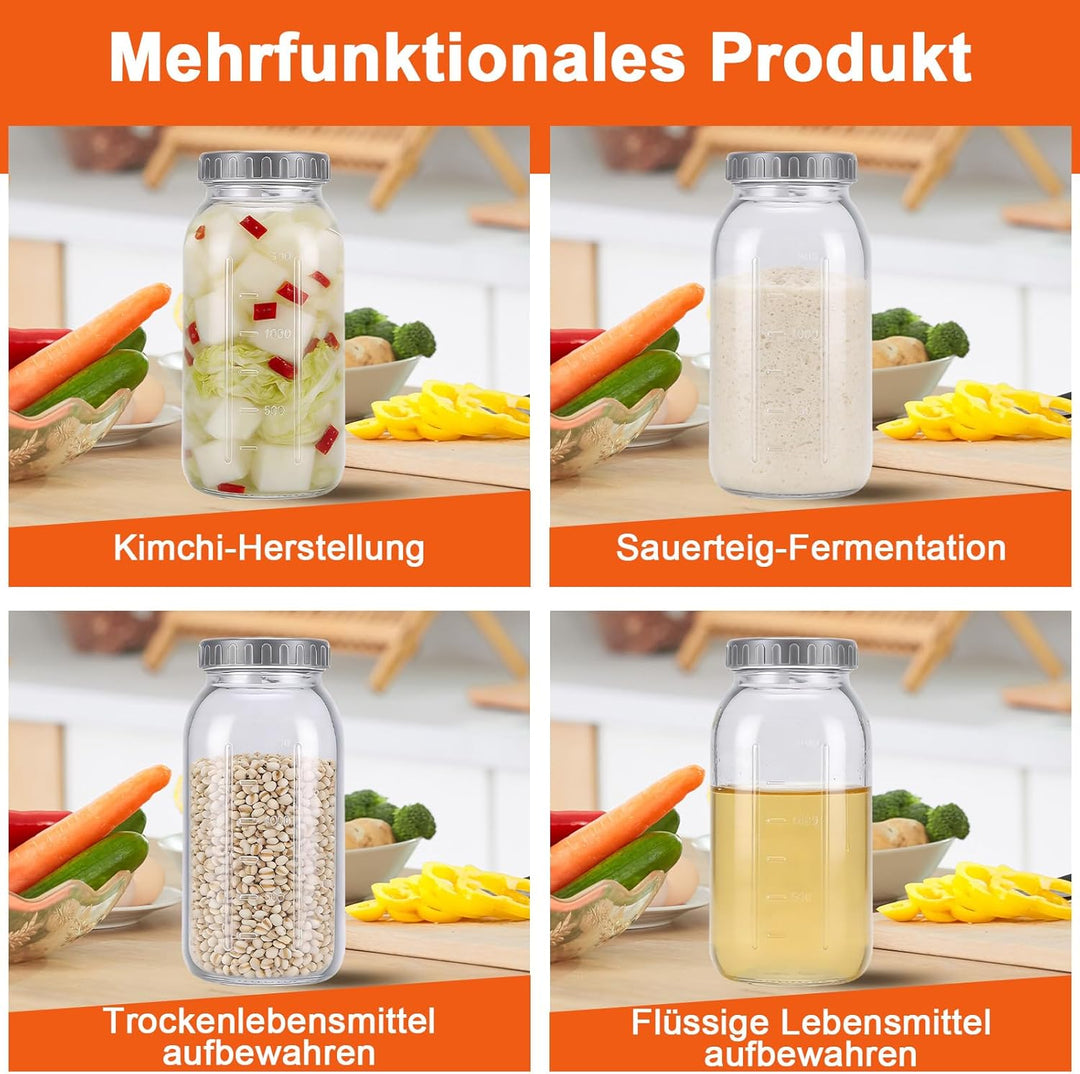 2 Stück Fermentierglas, 2L Fermentiergläser mit Luftschleuse Deckel und Gewicht, Fermentationsglas f