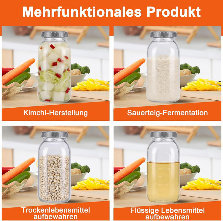 2 Stück Fermentierglas, 2L Fermentiergläser mit Luftschleuse Deckel und Gewicht, Fermentationsglas f