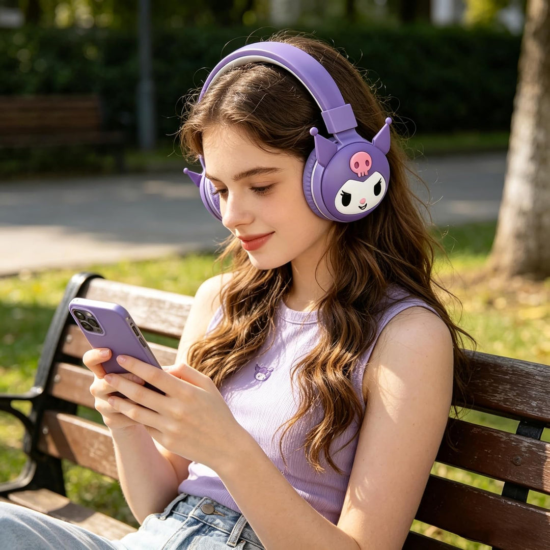Roffatide Cartoon Kuromi Faltbare Leichte Bluetooth Kopfhörer für Reise/Büro/Handy/PC Über App Tiefe