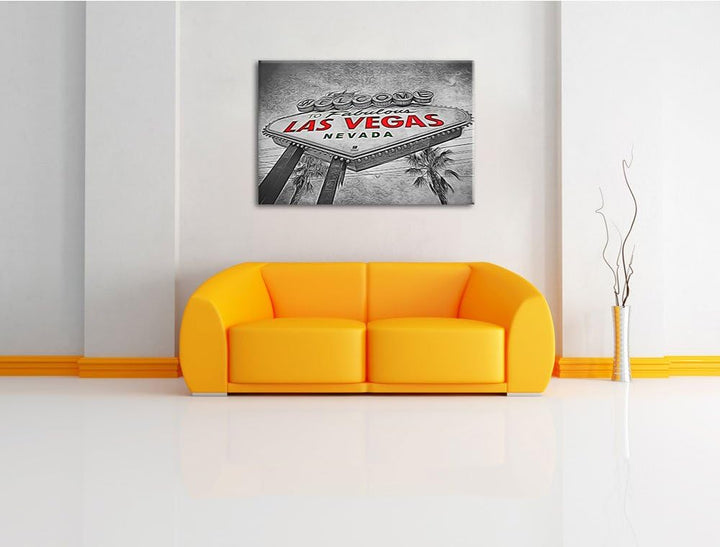 altes Ortseingangsschild Las Vegas Format: 100x70 auf Leinwand, XXL riesige Bilder fertig gerahmt mi