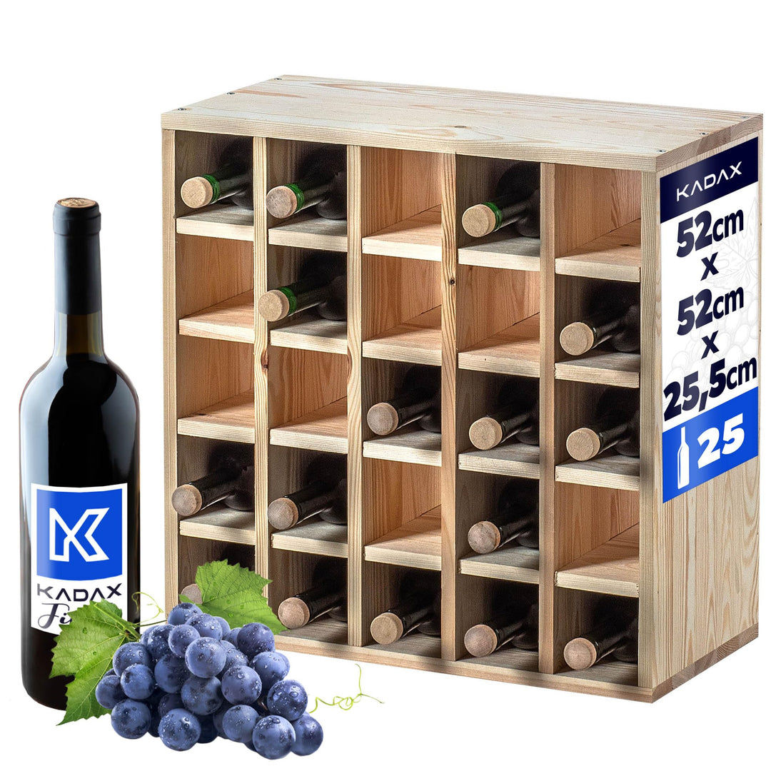 KADAX Weinregal aus Holz, 52 x 25.5 x 52 cm, Grosses Flaschenregal für viele Weinflaschen, rustikale