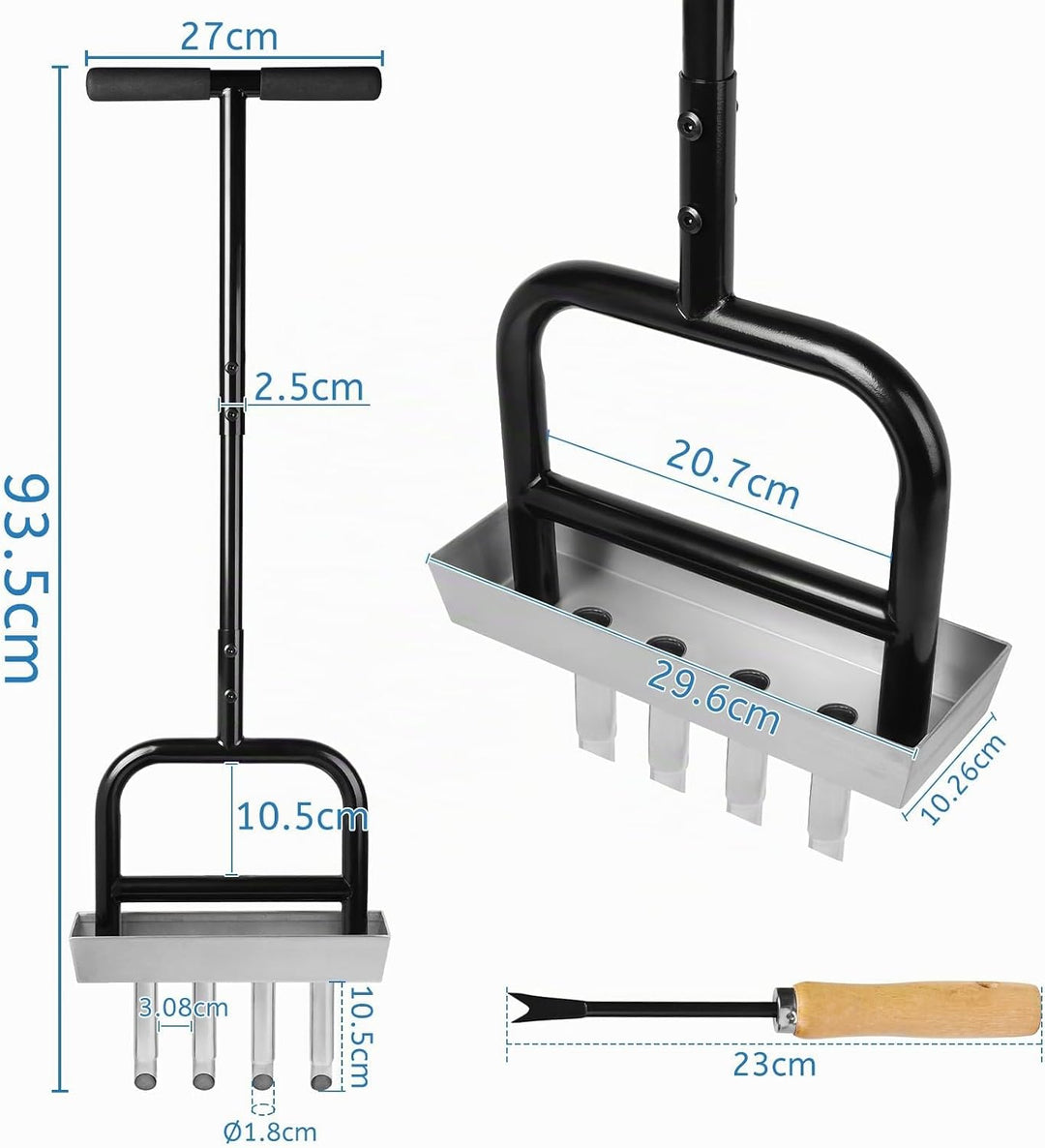lalago Rasenlüfter Manuell 4 Kerne mit Ablagefach Reinigungswerkzeug, Handvertikutierer 93CM, Rasen