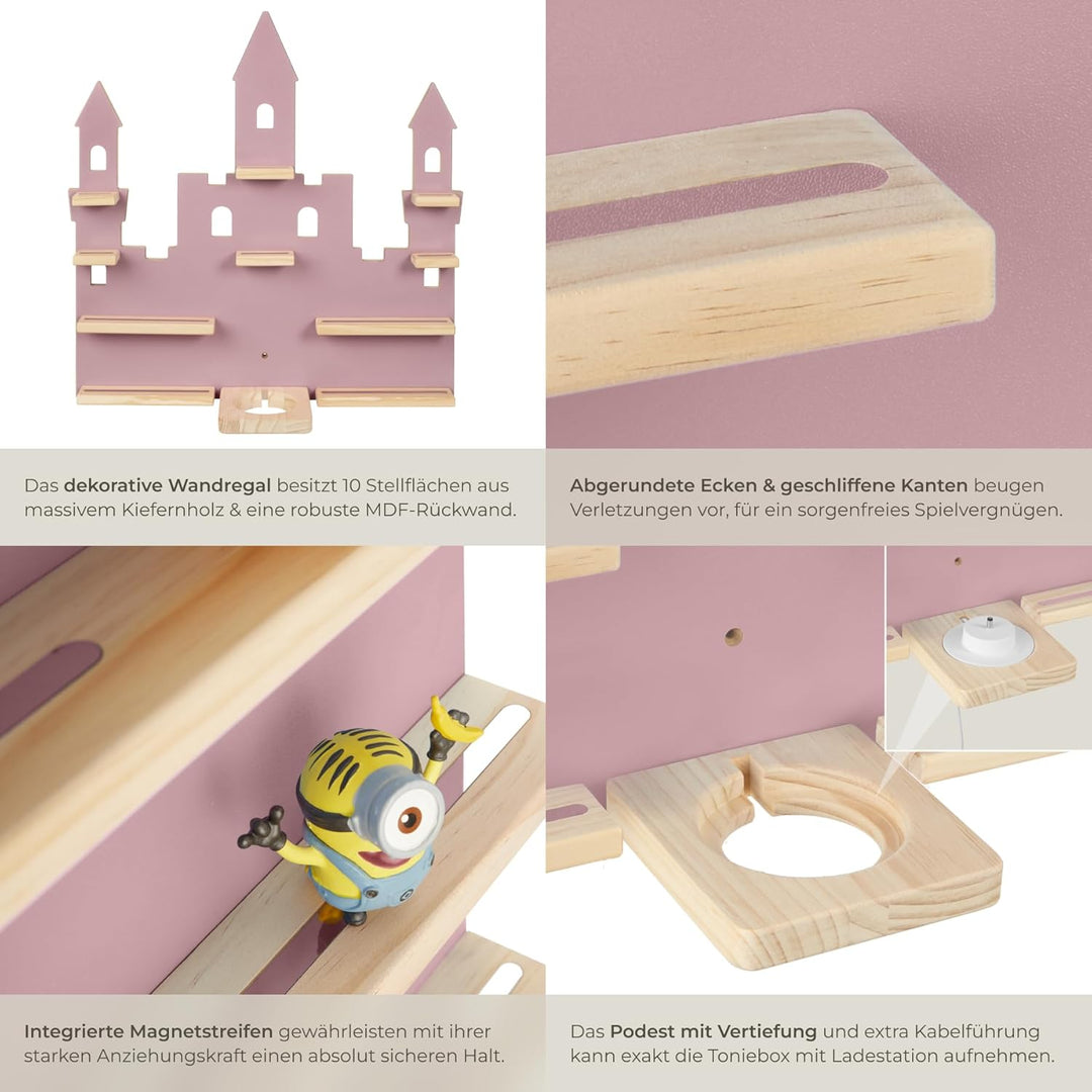 tectake® Holz Regal mit Magnetstreifen für Wand Montage, Tonieregal, Wandregal für's Kinderzimmer, A