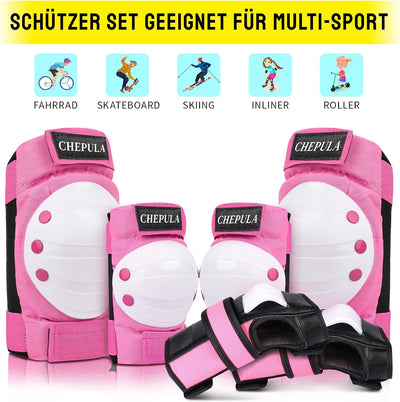 CHEPULA Schoner Inliner Kinder Erwachsene, 6 in 1 Protektoren Set, Verstellbare Knieschoner Ellenbog