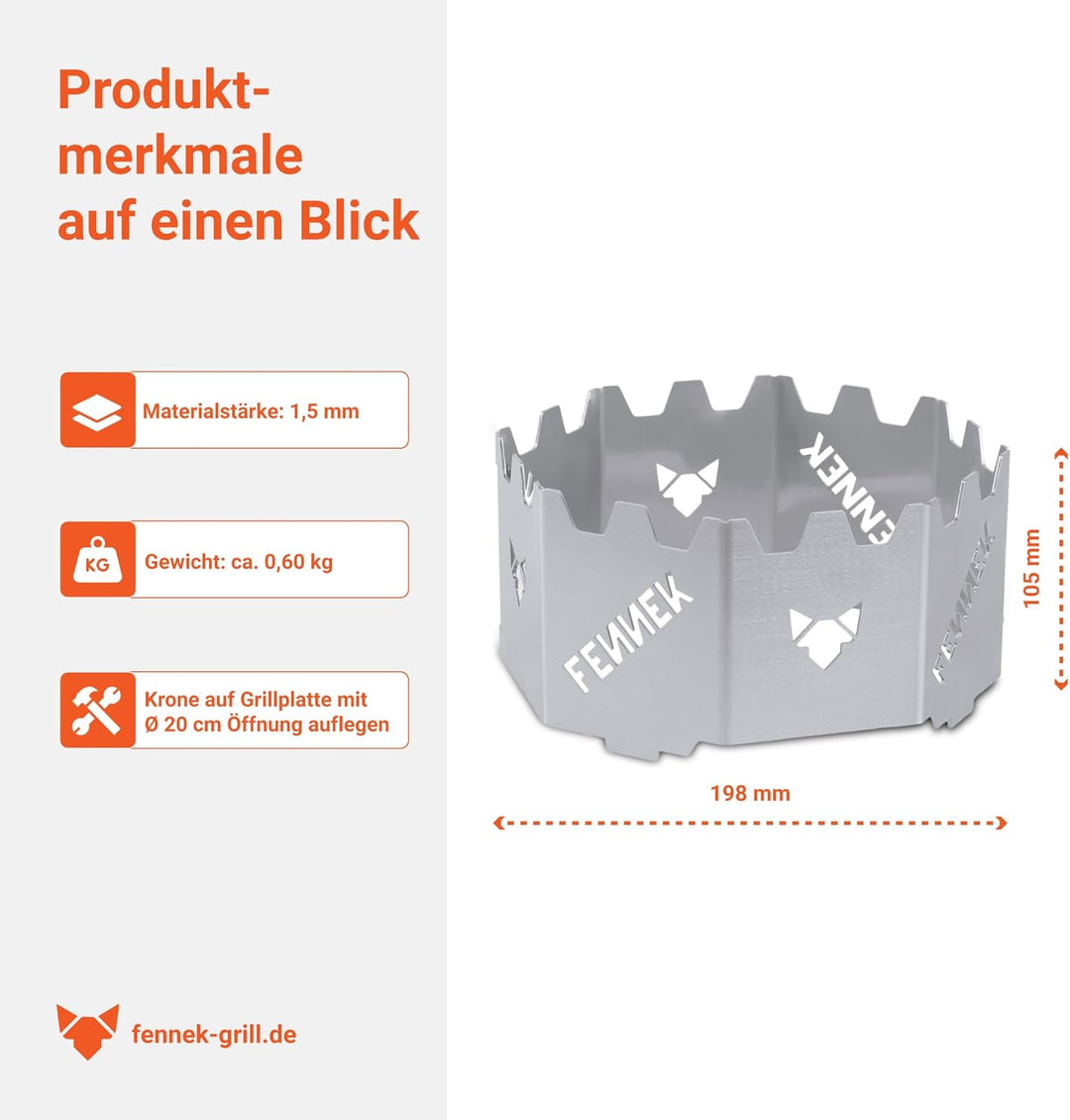 FENNEK BBQ Wok Aufsatz für Feuerplatten mit Loch Ø 20 cm | Halter für Woks, Dutchoven, Grillrost UVM