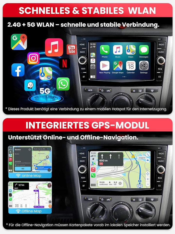 Doppel DIN Autoradio mit Bildschirm für Opel and Vauxhall Corsa C/D Astra Zafira, Wireless CarPlay &amp;