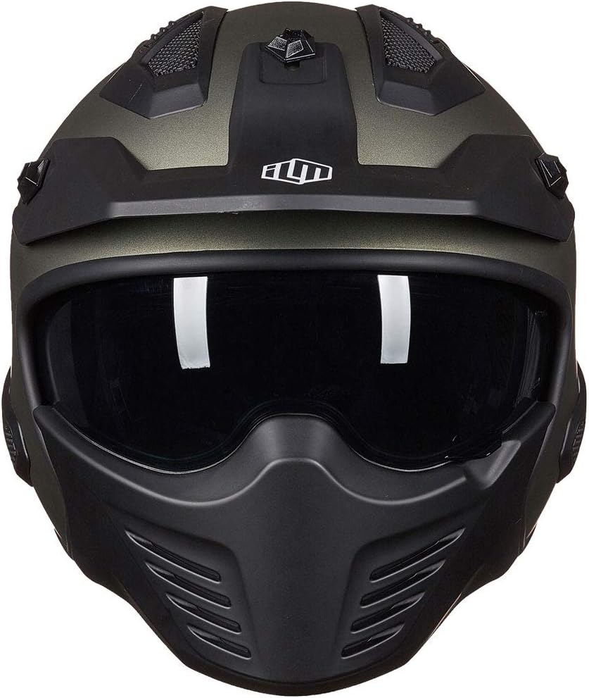 ILM Helm Motorrad Integralhelm Motocross Herren Damen Vintage Retro mit Visier ECE Model 726X XL Grü
