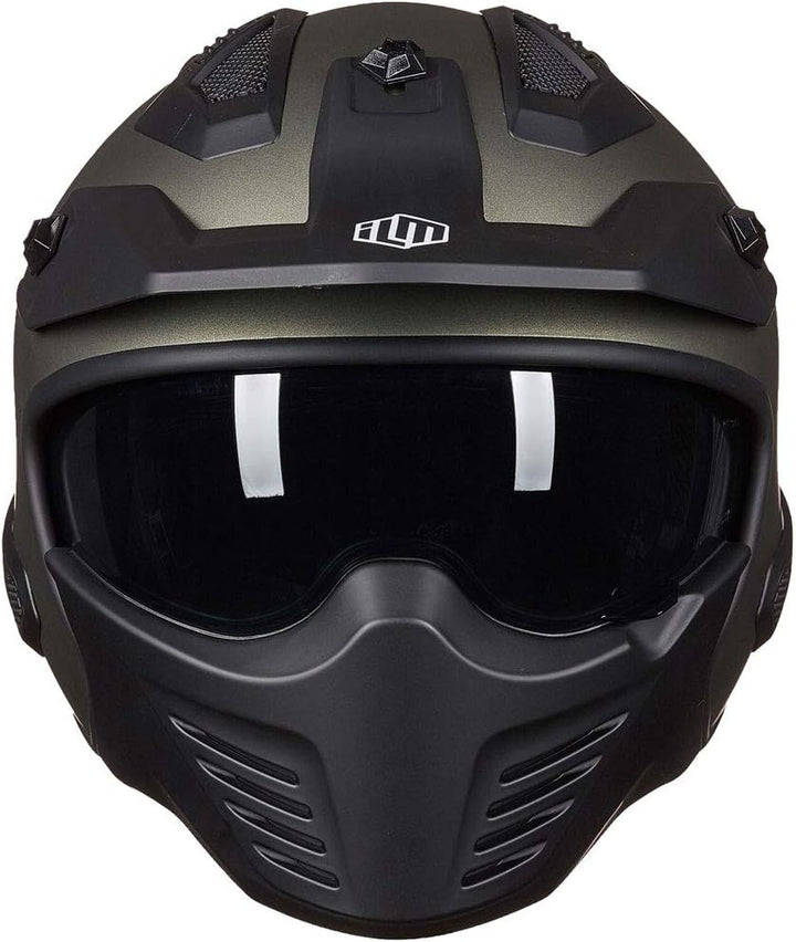 ILM Helm Motorrad Integralhelm Motocross Herren Damen Vintage Retro mit Visier ECE Model 726X XL Grü