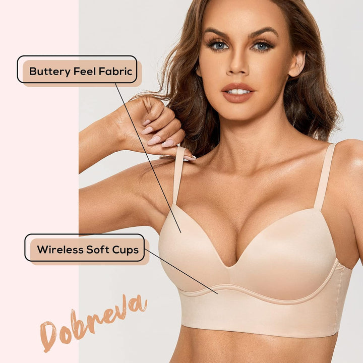 DOBREVA BH Damen ohne Bügel Push Up T Shirt BHS Gepolstert Bustier Soft Nahtloser 75E Beige, 75E Bei