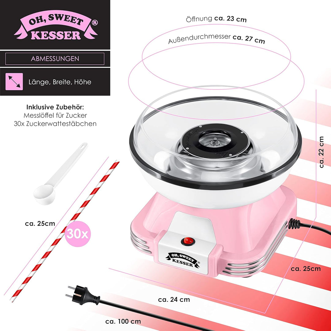 KESSER® Zuckerwattemaschine Set für Dein zuhause - Mit 30x Zuckerwatte Stäbchen & Messlöffel - Retro