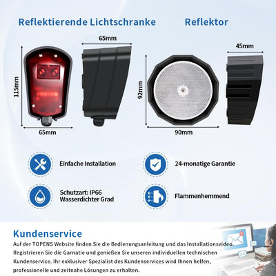 TOPENS TRF3 Reflexionslichtschranke Infrarot Sensorsystem Einfahrtssensor Lichtschranke mit Reflekto