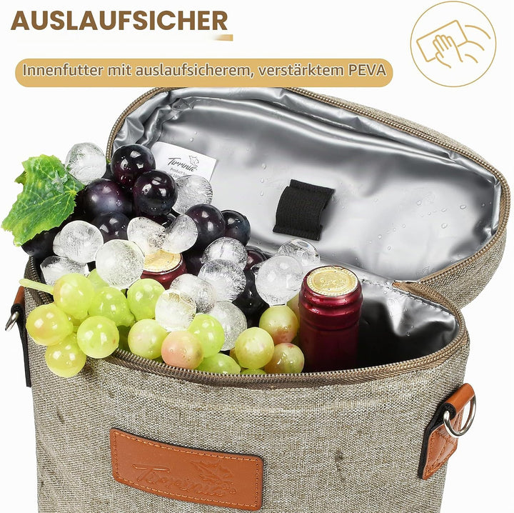 Kato Tirrinia Eisbeutel für 2 Flaschen, isolierter Weinbeutel, tragbarer Wein-Eisbeutel mit Gurt für