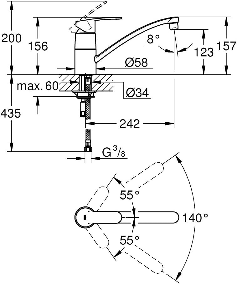 GROHE Eurostyle Cosmopolitan - Spültischarmatur (flacher schwenkbarer Auslauf, Einlochmontage, langl