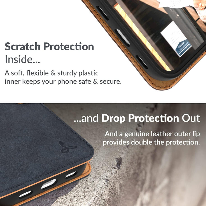 Snakehive iPhone 13 Pro Hülle Leder | Stylische Handyhülle mit Kartenhalter & Standfuss | Handyhülle