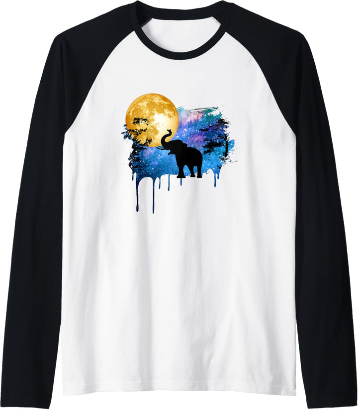 Elefant Vollmond Galaxy Star Night Nature Grafik Art Raglan