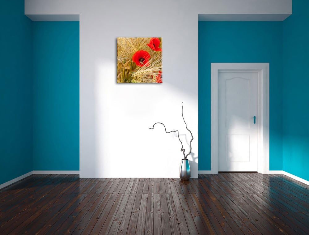 Pixxprint Mohnblumen auf dem Mais-Feld als Leinwandbild/Grösse: 70x70 cm/Wandbild/Kunstdruck/fertig
