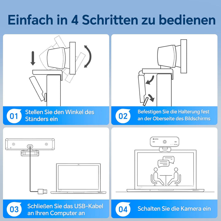 N newline Webcam 4k 30FPS PC Kamera mit 2 Mikrofon mit Sony Sensor, Aktualisiert Autofokus, Lichtkor