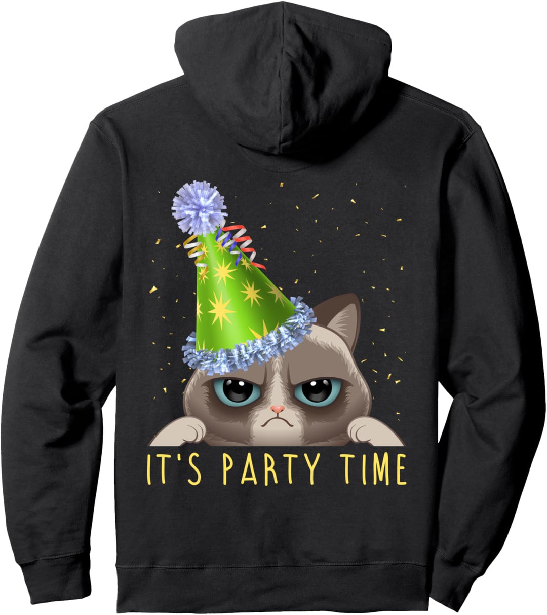 Geburtstag Karneval Sprüche Lustige Katze mit Party Hut Pullover Hoodie