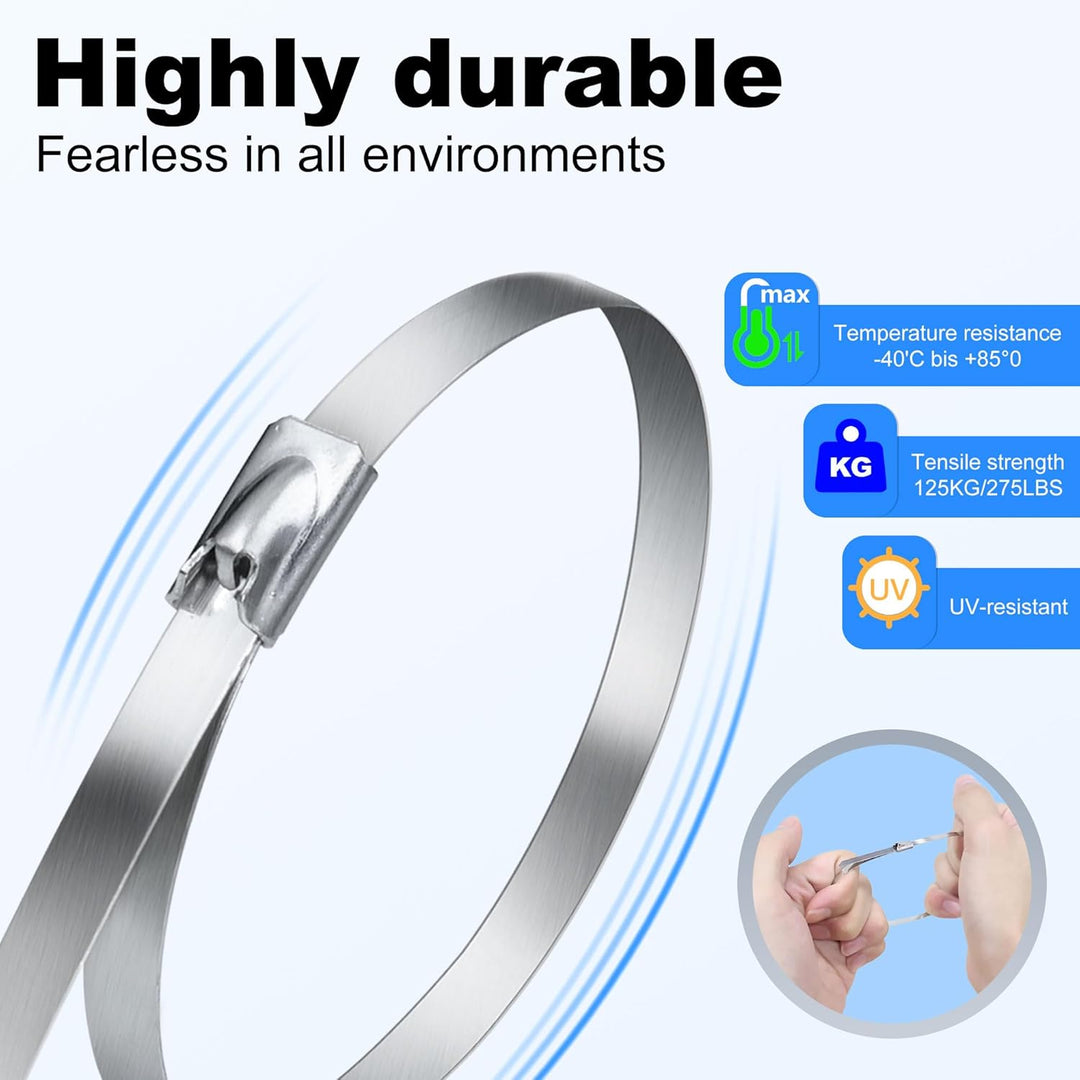 100 Stück Edelstahl Kabelbinder, Deecam 300x4,6 mm Kabelbinder Metall,125kg Zugfestigkeit, uv Bestän