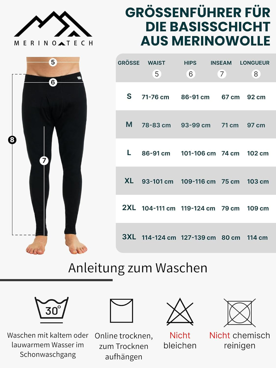 Merino Unterwäsche Herren - Lange Unterhosen Herren Merino Thermounterwäsche + Wollsocken Charcoal G