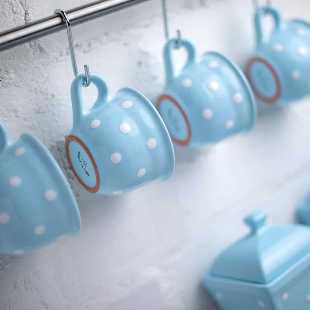 City to Cottage® - Kaffeebecher Teetasse 250 ml | Hellblau und Weiss | Polka Dots | Handgemacht | Ke