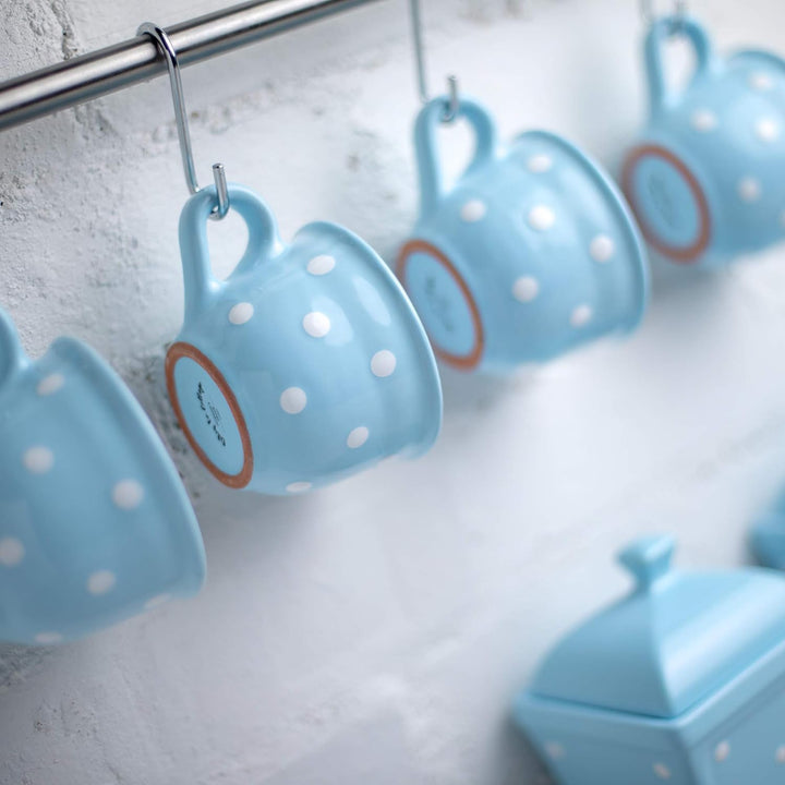City to Cottage® - Kaffeebecher Teetasse 250 ml | Hellblau und Weiss | Polka Dots | Handgemacht | Ke