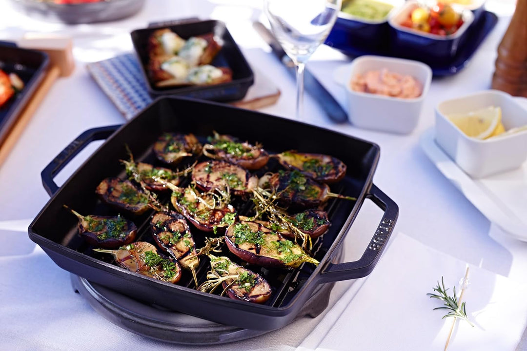 Staub 40511-683-0 Grillpfanne, rechteckige mit zwei Griffen, 28 cm, Gusseisen, schwarz Schwarz 39 x