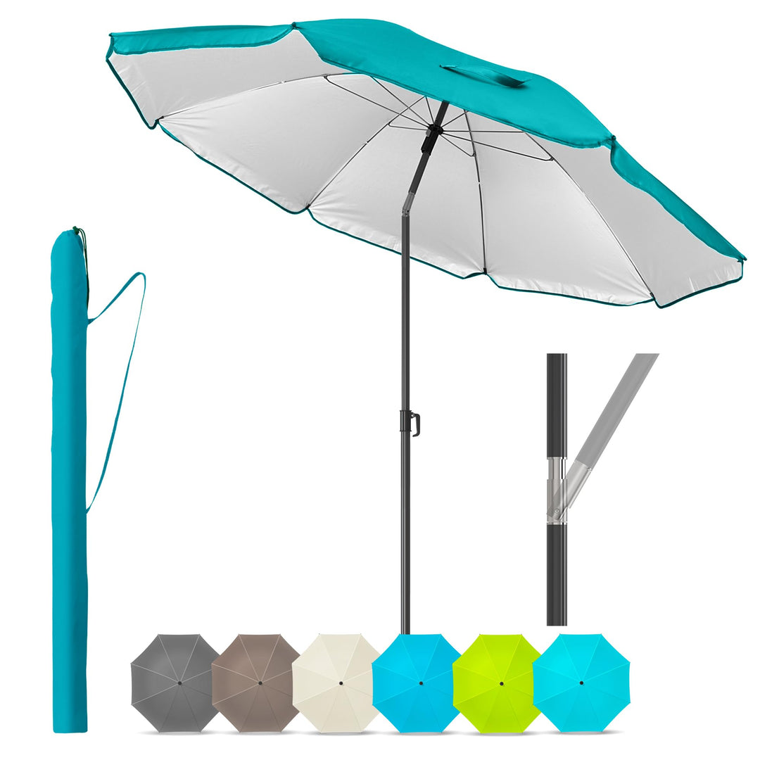 4smile Sonnenschirm Strand SunnyJoy, Türkis - UPF 50+ Strandschirm Ø 200 cm, sicherer Sonnenschutz S