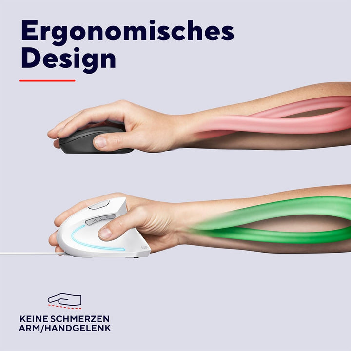 Trust Verto Vertikale Maus, Ergonomische Maus, Vorbeugung Gegen Mausarm/Tennisarm (RSI Syndrom), 100