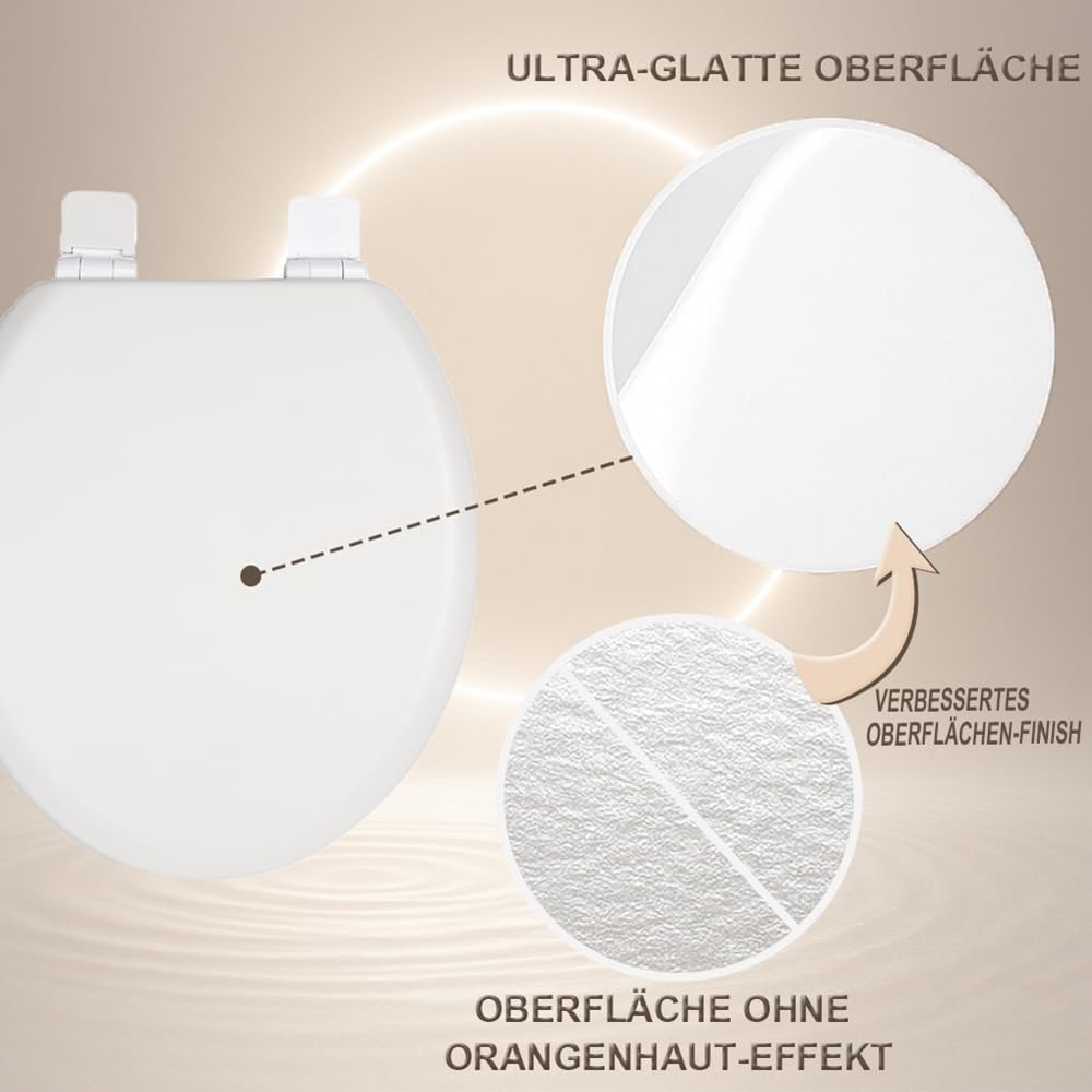WC-Sitz Holzkern, Ｍatt – Soft-Touch & ultraglatt (ohne Orangenhaut), Absenkautomatik & Schnellversch