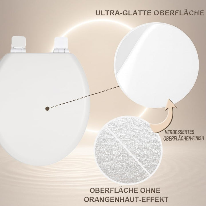 WC-Sitz Holzkern, Ｍatt – Soft-Touch & ultraglatt (ohne Orangenhaut), Absenkautomatik & Schnellversch