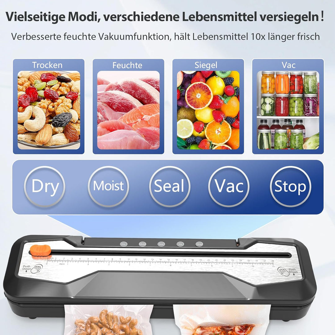 OidoZac vacuum Vakuumiergerät, automatisches Lebensmittel- Folienschweissgeräte, 5 Modi mit 15 Versi
