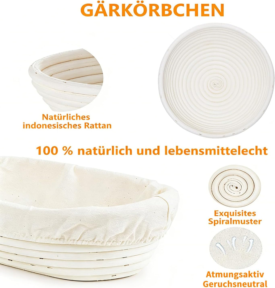 Gärkörbchen, Brotgärkorb-Set Für Sauerteig Starter Set, Gärkorb natürlichem Rattan, Sauerteig-Gärkor